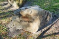 A stone with Proverb word on it Royalty Free Stock Photo