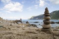 Stone pyramid balance by the seaside lefkada greece Royalty Free Stock Photo