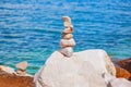 Stone pyramid at seaside Royalty Free Stock Photo