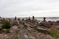 Stone pyramides on the Latvian beach, Tuja Royalty Free Stock Photo