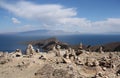 Stone pyramids at Isla del Sol, Lake Titicaca, Bolivia Royalty Free Stock Photo