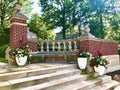 Stone railing with flowers, Truman State University campus, Kirksville, Missouri