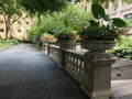 Stone rails and pots of flowers in the North Garden, Art Institute of Chicago, Illinois Royalty Free Stock Photo