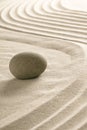 Stone on raked sand in Japanese zen garden Royalty Free Stock Photo