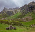 Stone refuge construction in the Andorran Pyrenees