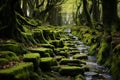 Stone road green forest. Generate Ai Royalty Free Stock Photo