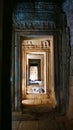 Stone rock door interior decoration in Bayon Temple in Angkor wat complex, Siem Reap Cambodia Royalty Free Stock Photo