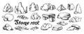 Stone Rock Gravel Collection Monochrome Set Vector