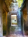 Stone rock ruin window at Ta Prohm Temple in Angkor wat complex, Siem Reap Cambodia Royalty Free Stock Photo