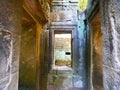 Stone rock ruin window at Ta Prohm Temple in Angkor wat complex, Siem Reap Cambodia Royalty Free Stock Photo