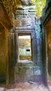 Stone rock ruin window at Ta Prohm Temple in Angkor wat complex, Siem Reap Cambodia Royalty Free Stock Photo