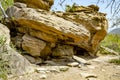 The stone rock under which the hunter of the Hadza tribe made his home Royalty Free Stock Photo