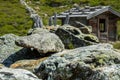 Stone rocks with old hut in the austrian alps Royalty Free Stock Photo