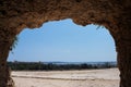 Stone room in artificial cave of ancient Greek theater in Archaeological Park. Parco Archeologico della Neapolis of