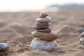 stone sculpture on the beach, beautiful pebble tower Royalty Free Stock Photo