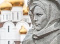 Stone sculpture and church in Yaroslavl, Russia. Royalty Free Stock Photo