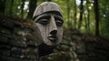 Stone Sculpture In Forest: A Rustic Geometric Masterpiece