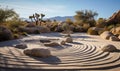 a stone sculpture that appears to be a spiral in the desert