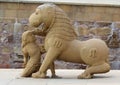 Stone sculpture in Hindu temple in Khajuraho, India.