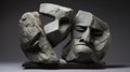 Stone Sculpture With Two Faces: A Hyper-detailed Rendering Of Raw Emotions Royalty Free Stock Photo