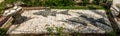 Stone sculpture, two fish and five loaves of bread, Church of Mount of Beatitudes, Israel