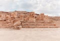 Stone seats of the main hall of the Roman city in the Nabataean Kingdom of Petra in the Wadi Musa city in Jordan Royalty Free Stock Photo