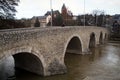 Stone seven-arched Old Lahnbridge, spanning the river Lahn in the historic old town, Wetzlar, Germany