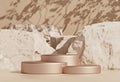 Stone shape background mockup with golden product podium