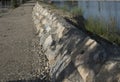 stone shoring on the river bank