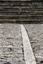 Stone sidewalk with stairs, blurred
