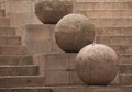 Stone sphere on the stairs background