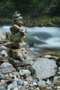 Stone stack in Vintgar gorge and Radovna river near Bled, Sloven