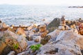 Stone stacked on rock beach at Laem Hua Mong - Kho Kwang Viewpoint in Chomphon province Thailand Royalty Free Stock Photo