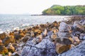 Stone stacked on rock beach at Laem Hua Mong - Kho Kwang Viewpoint in Chomphon province Thailand Royalty Free Stock Photo
