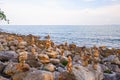 Stone stacked on rock beach at Laem Hua Mong - Kho Kwang Viewpoint in Thailand Royalty Free Stock Photo