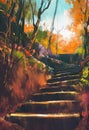 Stone stair path in autumn forest