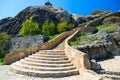 Stone staircase against the blue sky