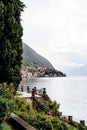 Stone staircase with balustrade over Lake Como. Villa Monastero, Italy Royalty Free Stock Photo