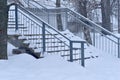 The stone staircase is completely covered with snow. Royalty Free Stock Photo