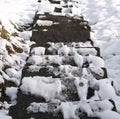Stone staircase covered with snow have to walk carefully as it is slippery Royalty Free Stock Photo