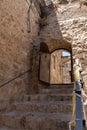 Stone staircase leading from the Greek church Saint Catherine in Jerusalem in Jerusalem in Christian quarters in the old city of