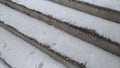 Stone staircase of marble / Snow on the steps / Royalty Free Stock Photo