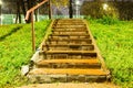 Stone staircase in the park against the backdrop of trees on the mountain Royalty Free Stock Photo