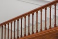 Stone staircase with wooden handrails