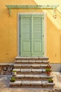 Stone stairs by entrance door in old Royalty Free Stock Photo