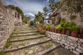 Stone stairs with gardens on Lesbos island Greece Royalty Free Stock Photo