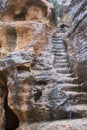 Stone stairs at heavy rain in Little Petra - ancient Nabatean city