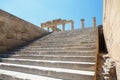 stone stairs leading to the colonnade in ancient Lindos, Rhodes, Greece Royalty Free Stock Photo