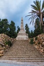 Stone stairs and obelisk on Montjuic Cemetery, Barcelona, Spain Royalty Free Stock Photo