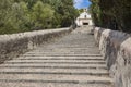 Stone stairs in Pollensa, calvary. Traditional Mallorca village. Spain